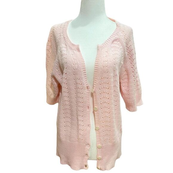 J. Jill Pale Pink Button Front Cardigan Sweater Size Large - Picture 2 of 5